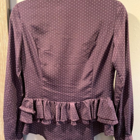 LOVE MOSCHINO BLOUSE PURPLE DOT SZ 4 RUFFLE COLLAR - Picture 5 of 5